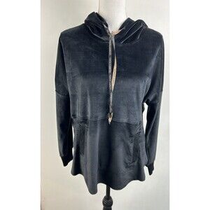 Vince Camuto Women's Black Velour Hooded Pullover Top Cozy Soft Lounge Wear Sz M